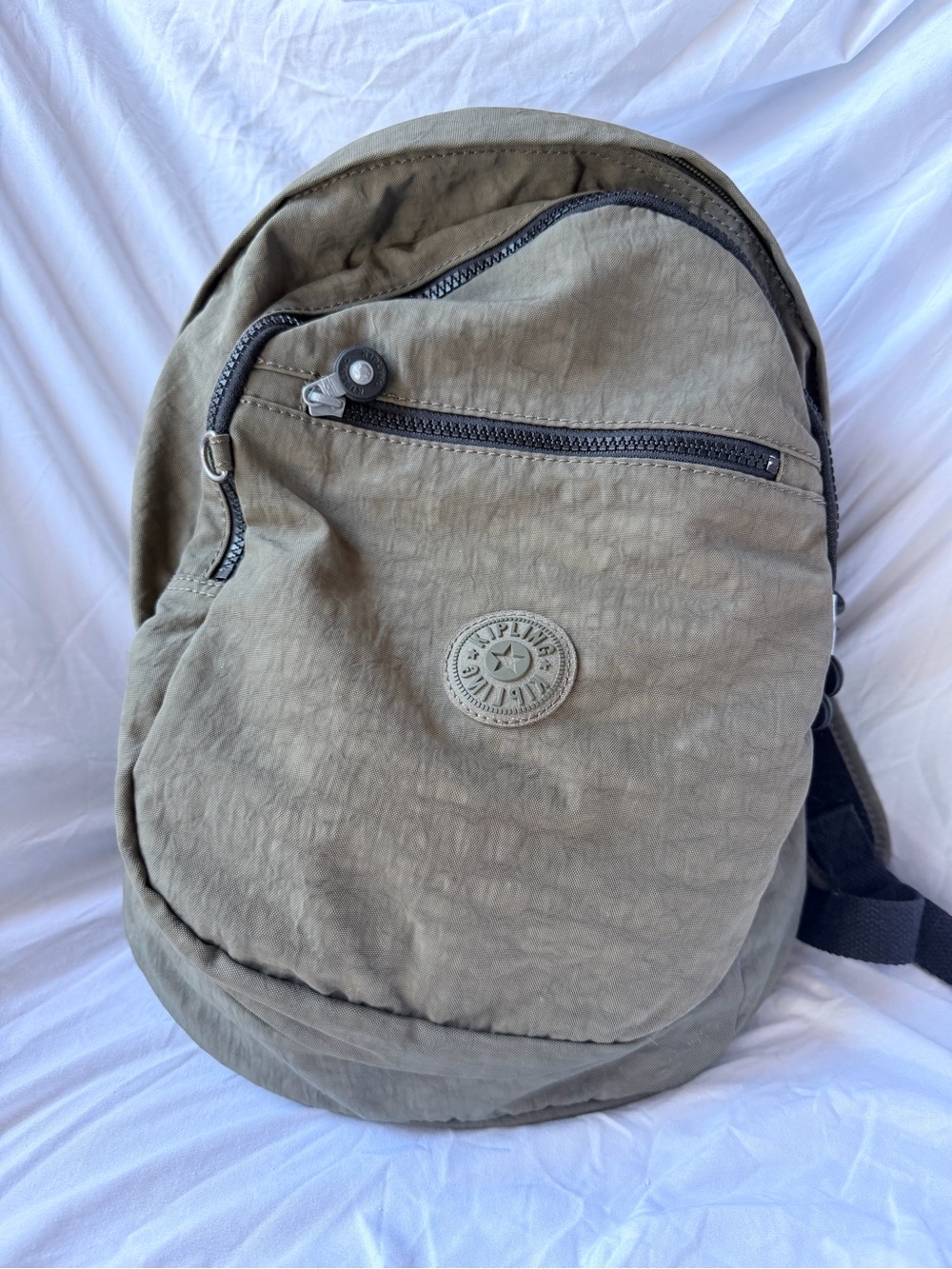 Kipling Crinkle Nylon Backpack Taupe Gray Travel School Everyday Lightweight